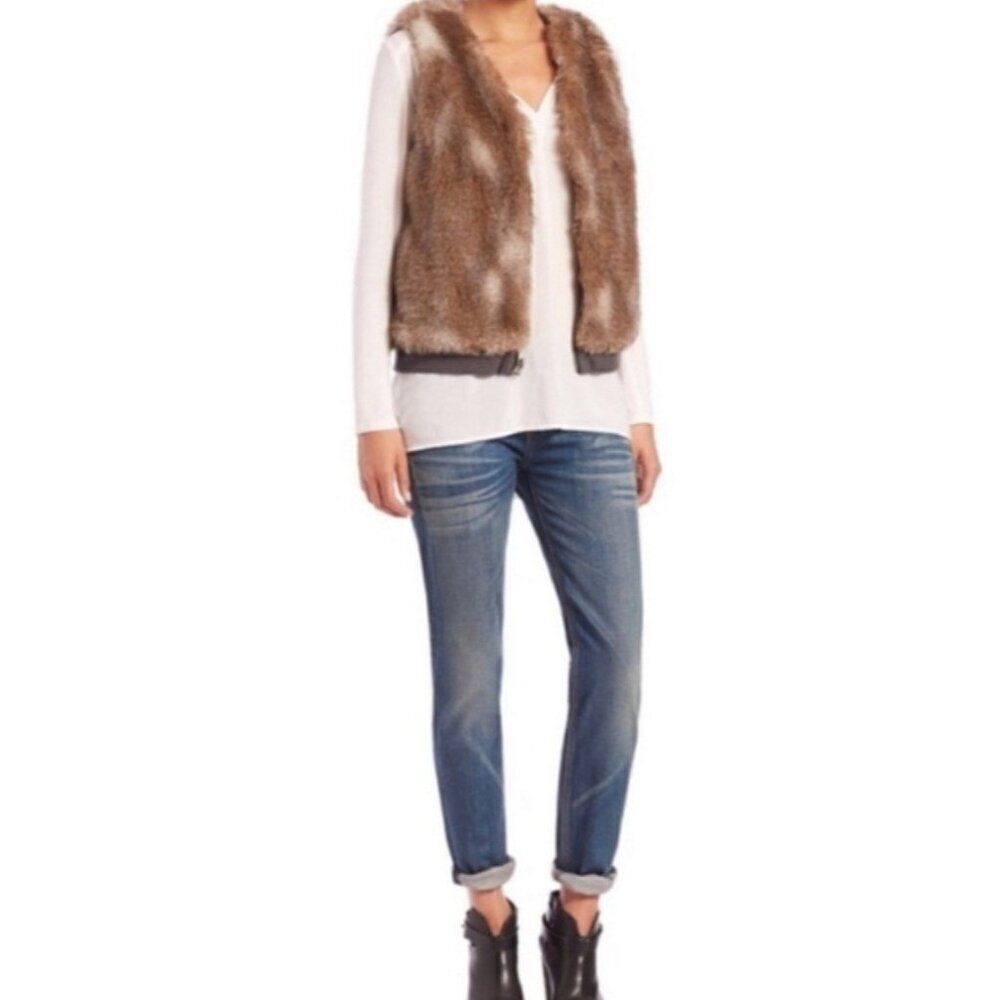 Splendid Womens Ashville Reversible Faux Fur Vest Gray Brown Xs Small